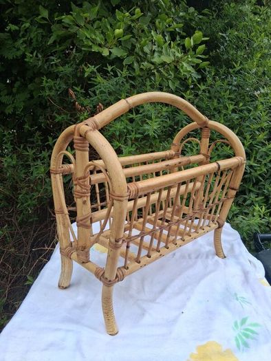 Vintage Bamboo and Rattan Magazine Rack