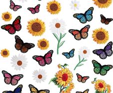 35pcs Butterfly Embroidered Iron on Patches Sunflower Cute Sew On Applique Patches for Clothing Iron on Patches for Jeans Clothing Hats Bags Arts Crafts (FREE POSTAGE)