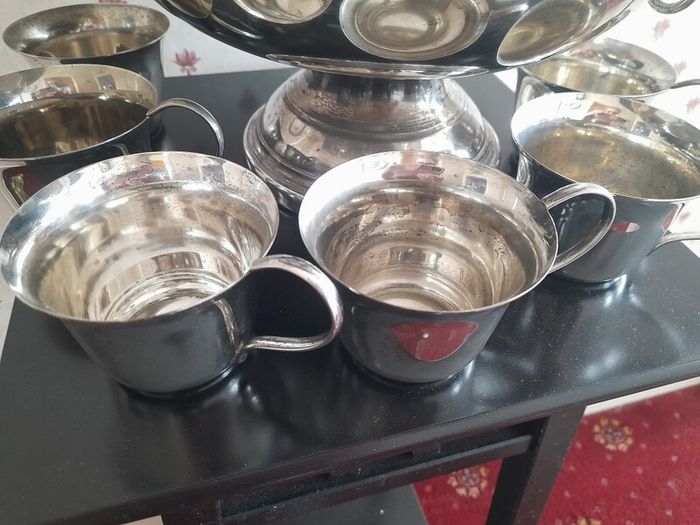Silver plated punch bowl and cups