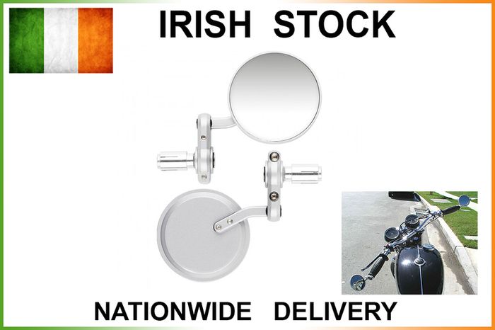Round 22mm Motorcycle Bar End Mirrors - Silver