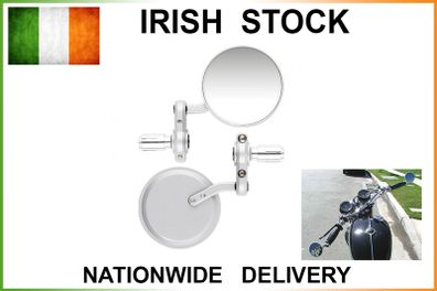Round 22mm Motorcycle Bar End Mirrors - Silver