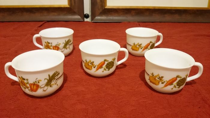 5 Piece Arcopal France Colorful Milk Glass Tea Cups