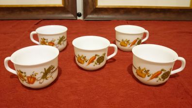 5 Piece Arcopal France Colorful Milk Glass Tea Cups