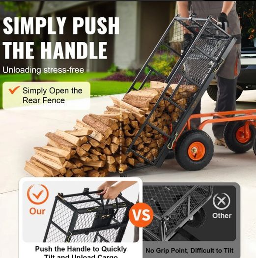 Heavy Duty Garden Dump Cart 399kg Metal Utility Wagon with Dump Function