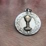 Vintage Art Deco  Antique Sterling Silver and Gold Eucharist Communion Bread and Wine Catholic Medal Pendant Image 3