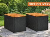 Garden Side Table  Set of 2 Poly Rattan & Wood Coffee Tables