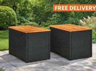 main image for ad Garden Side Table  Set of 2 Poly Rattan &amp; Wood Coffee Tables