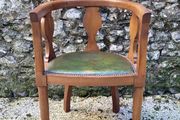 Vintage walnut &amp; leather tub chair