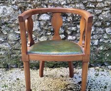 Vintage walnut & leather tub chair