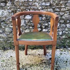 Vintage walnut & leather tub chair