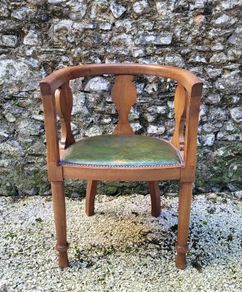 Vintage walnut & leather tub chair