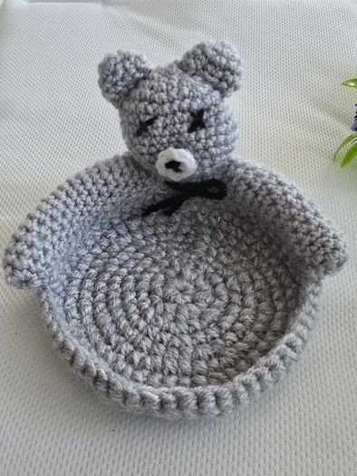 Handmade Crochet Teddy Tea Coaster / Trinket Holder