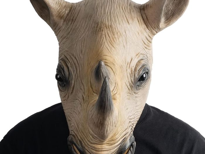 Rhino Mask Head Animal Latex Full Head Realistic Masks Fancy Dress for Halloween Carnival Costume Party,Brown,M