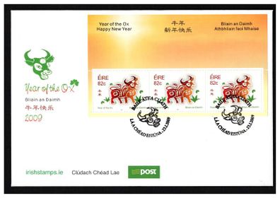 2009 Ireland Chinese New Year Year of the Ox Commemorative Stamps Miniature Sheet An Post First Day Cover (FDC)