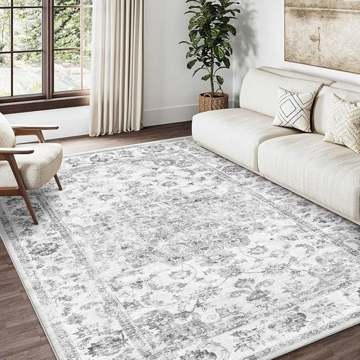 Vintage Rugs Living Room Grey Large Area Rug 160x230cm Non Slip Washable Hall Lounge Bedroom Kitchen Office Dining Room Indoor Carpet Low Pile Big Carpets
