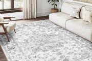 Vintage Rugs Living Room Grey Large Area Rug 160x230cm Non Slip Washable Hall Lounge Bedroom Kitchen Office Dining Room Indoor Carpet Low Pile Big Carpets