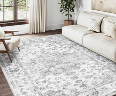 Vintage Rugs Living Room Grey Large Area Rug 160x230cm Non Slip Washable Hall Lounge Bedroom Kitchen Office Dining Room Indoor Carpet Low Pile Big Carpets