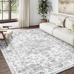 Vintage Rugs Living Room Grey Large Area Rug 160x230cm Non Slip Washable Hall Lounge Bedroom Kitchen Office Dining Room Indoor Carpet Low Pile Big Carpets