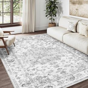 Vintage Rugs Living Room Grey Large Area Rug 160x230cm Non Slip Washable Hall Lounge Bedroom Kitchen Office Dining Room Indoor Carpet Low Pile Big Carpets