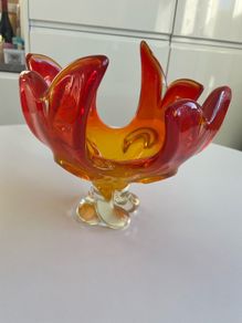 CHALET Lorraine 8 Splash 1960's Glass Canadian Bowl, Clear, Amber & Orange.