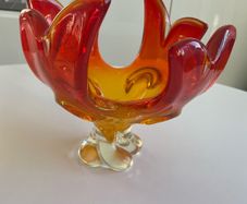 CHALET Lorraine 8 Splash 1960's Glass Canadian Bowl, Clear, Amber & Orange.