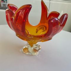 CHALET Lorraine 8 Splash 1960's Glass Canadian Bowl, Clear, Amber & Orange.