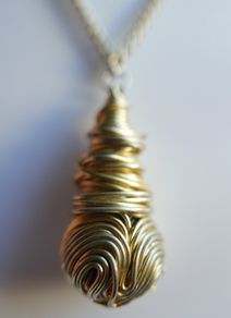Flapper Gold Chain Necklace With Mixed Metal Wire Coil & Gold Tone Pendant