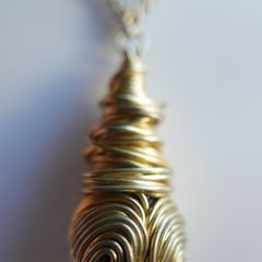 Flapper Gold Chain Necklace With Mixed Metal Wire Coil & Gold Tone Pendant