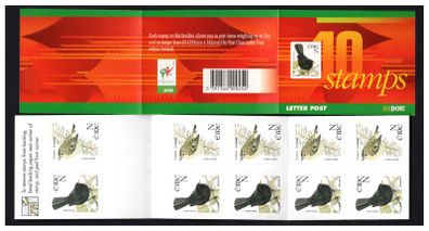 2001 Ireland N Value Blackbird Self-adhesive Definitive Stamps Booklet Mint Never Hinged (MNH). Hibernian HB90