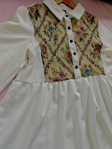 Floral long sleeve blouse for women, elegant bottoned neck, casual wear, white,