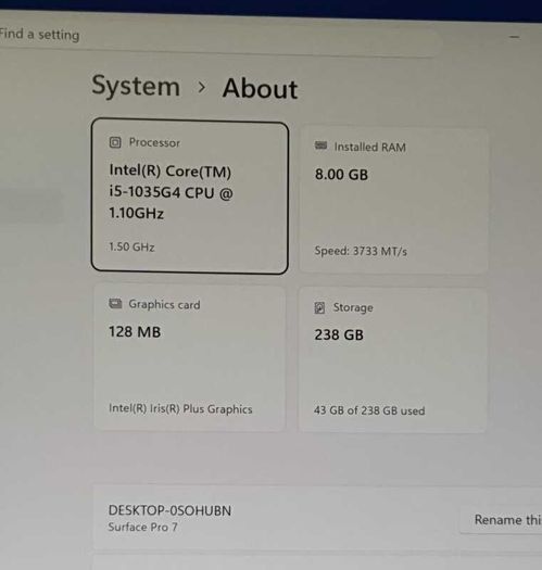 Microsoft Surface Pro 7 | Core i5 10th Gen | 8GB RAM | 256GB NVMe