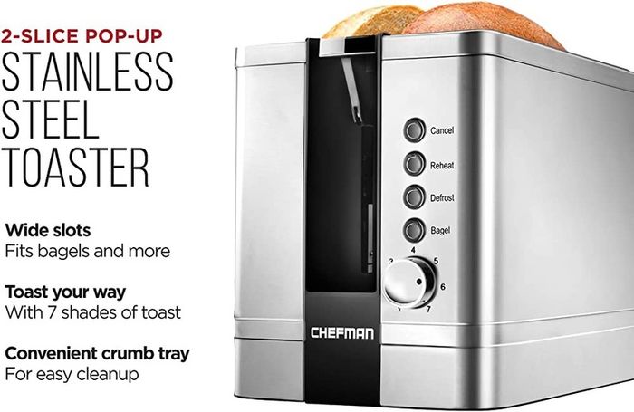 Stainless Steel 2-Slice Pop Toaster w/ 7 Shade Settings, Extra-Wide Slots for Toasting Bagels, Defrost/Reheat/Cancel Functions, Removable Crumb Tray, Silver, 925 W (FREE POSTAGE)