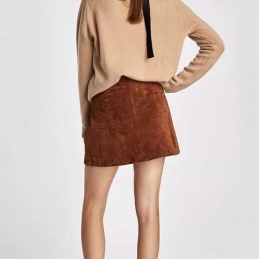 Zara Leather Embroidered Mini Skirt