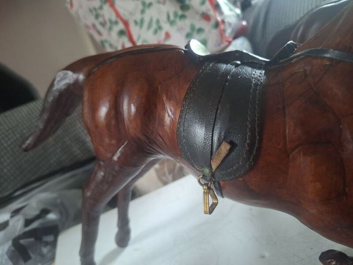 Vintage 1950s/60s Carved Wood wrapped in leather horses
