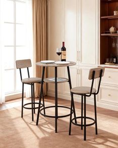 Bar Table Set Tables and Chair Set with Rounded Corner Design Light Gray