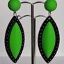 Neon Fluorescent Green & Black Marquis Studded Earrings Image 7