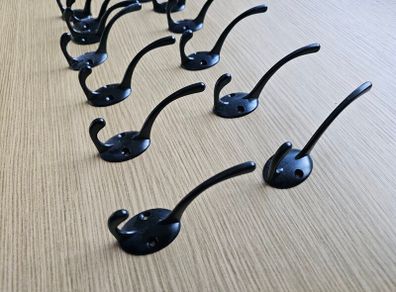 12 Coat Hooks hanger double hook black die cast