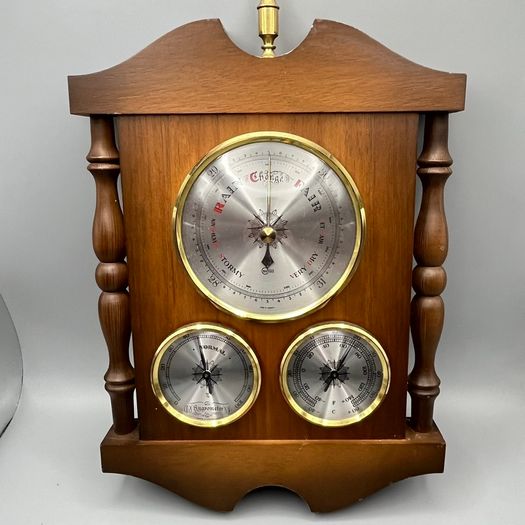 Vintage Barigo Oak Weather Station Hygrometer Barometer Thermometer Germany