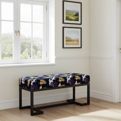 Metal-Framed Bench Black & Gold Botanical Velvet with Black