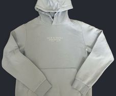 Jack & Jones Men's Grey and Blue Hoodie