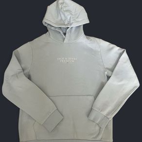 Jack & Jones Men's Grey and Blue Hoodie