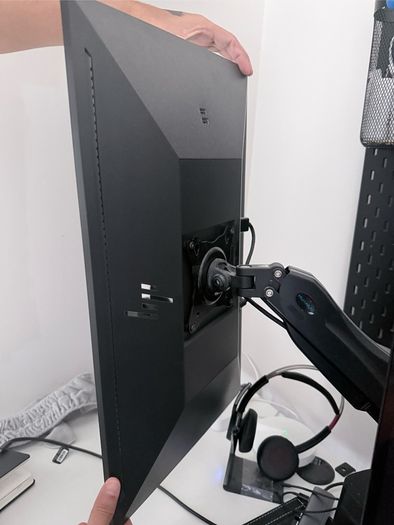 Complete desktop setup- 2 desktops, arm that holds 2 desktops and accessories.
