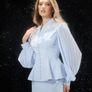 Confident Sensation Blue Floral Embroidery Pleated Sleeve Skirt Set Image 6