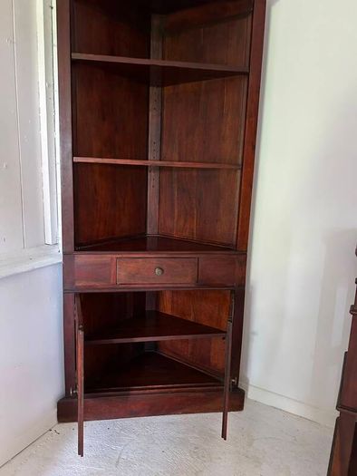 Pair of Premium Vintage Solid Wood Corner Bookcases