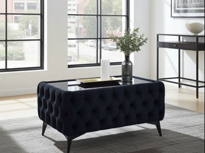 Coffee table with glass and metal legs