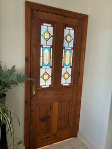 stained glass internal pitch pine panelled door