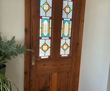 stained glass internal pitch pine panelled door