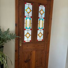 stained glass internal pitch pine panelled door