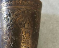 Antique Etched Brass Lassi Cup: Indian butterfly Design, Rustic Decor.Rustic engraved brass cup.
