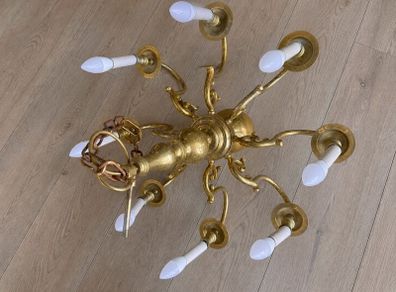 Vintage Brass Chandelier 8 Light